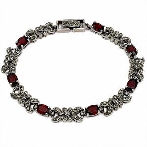 VINTAGE Garnet Sterling Silver Marcasite Bracelet